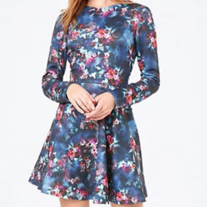 💋 bebe floral dress long sleeve new L large blue skater RARE 💋